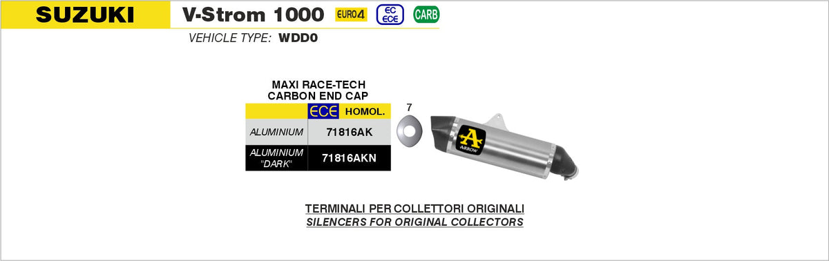 Arrow Maxi Race-Tech Aluminium Slip On with Carbon End Cap - Suzuki V-strom 1000/DL1050 V-Strom 1050