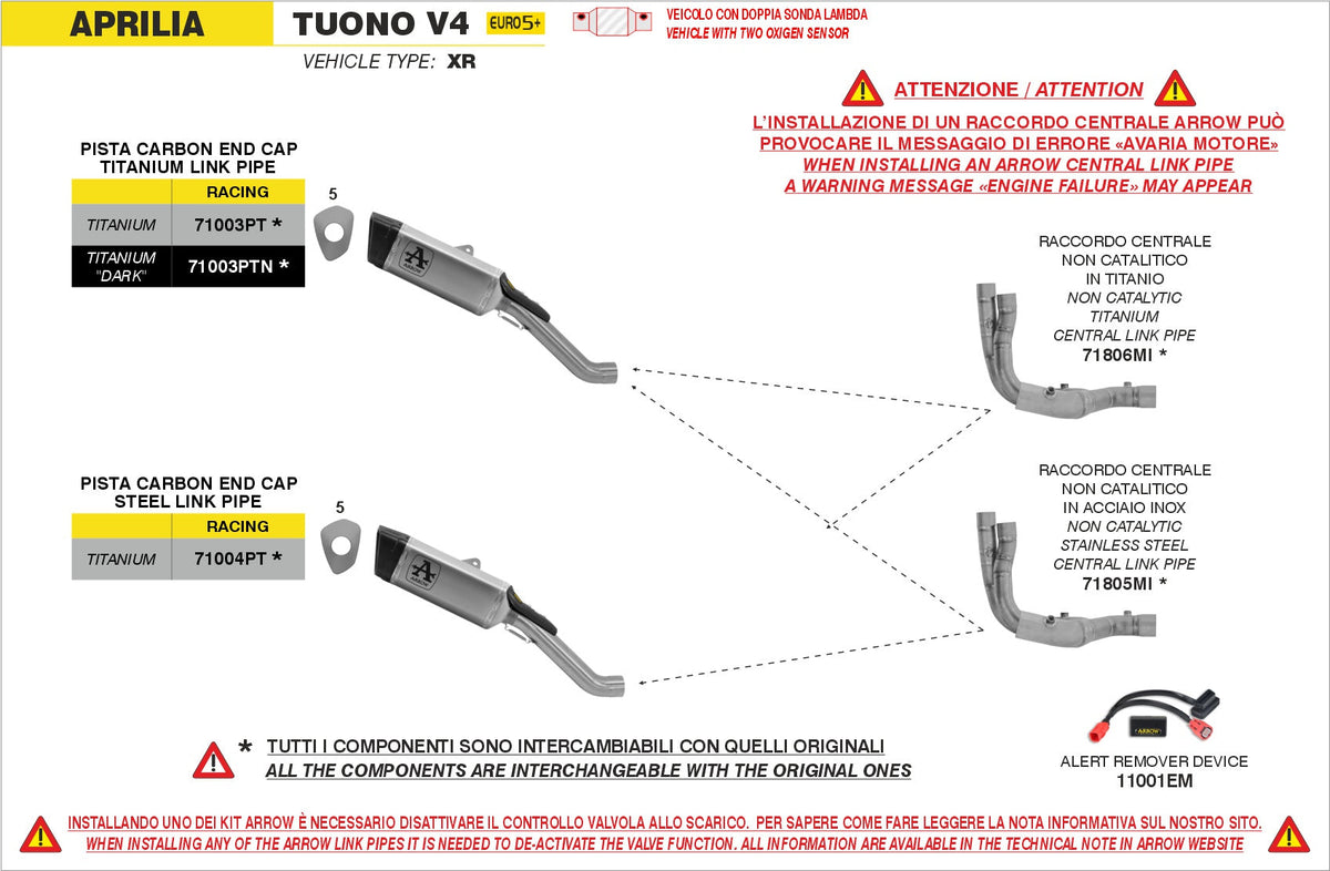 Arrow Non Catalized Titanium Link-Pipe - Aprilia RSV4 1100/Tuono V4 1100