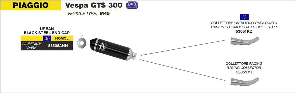 Arrow Catalytic Homologated Header for Urban Exhaust - Vespa GTS 300