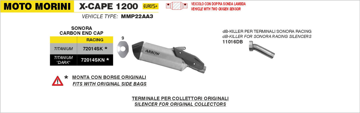 Arrow Sonora Titanium Slip On with Carbon End Cap - Moto Morini X-Cape
