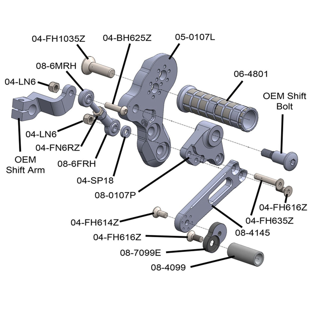 Woodcraft Kawasaki Z125 Rearset Complete - GP Shift