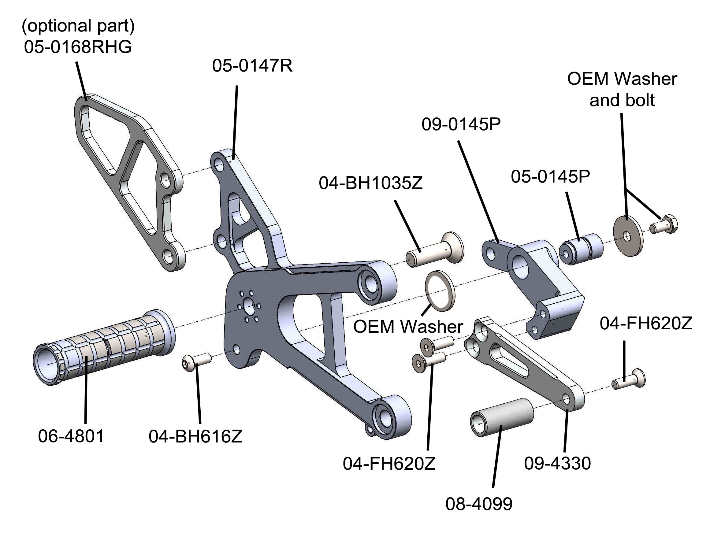 Woodcraft 2007-08 Kawasaki ZX6/636 Complete Rearset - STD/GP Shift