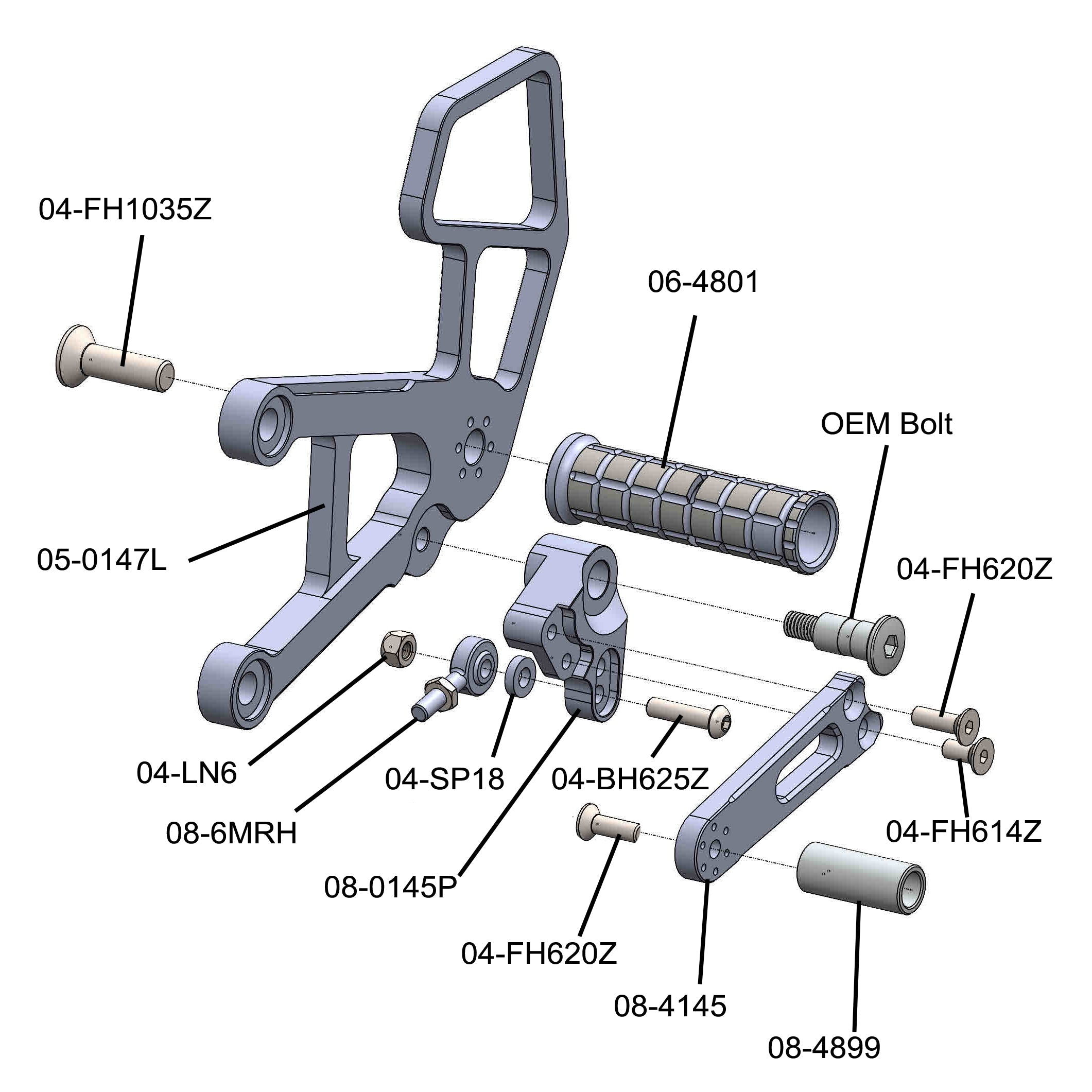 Woodcraft 2007-08 Kawasaki ZX6/636 Complete Rearset - STD/GP Shift