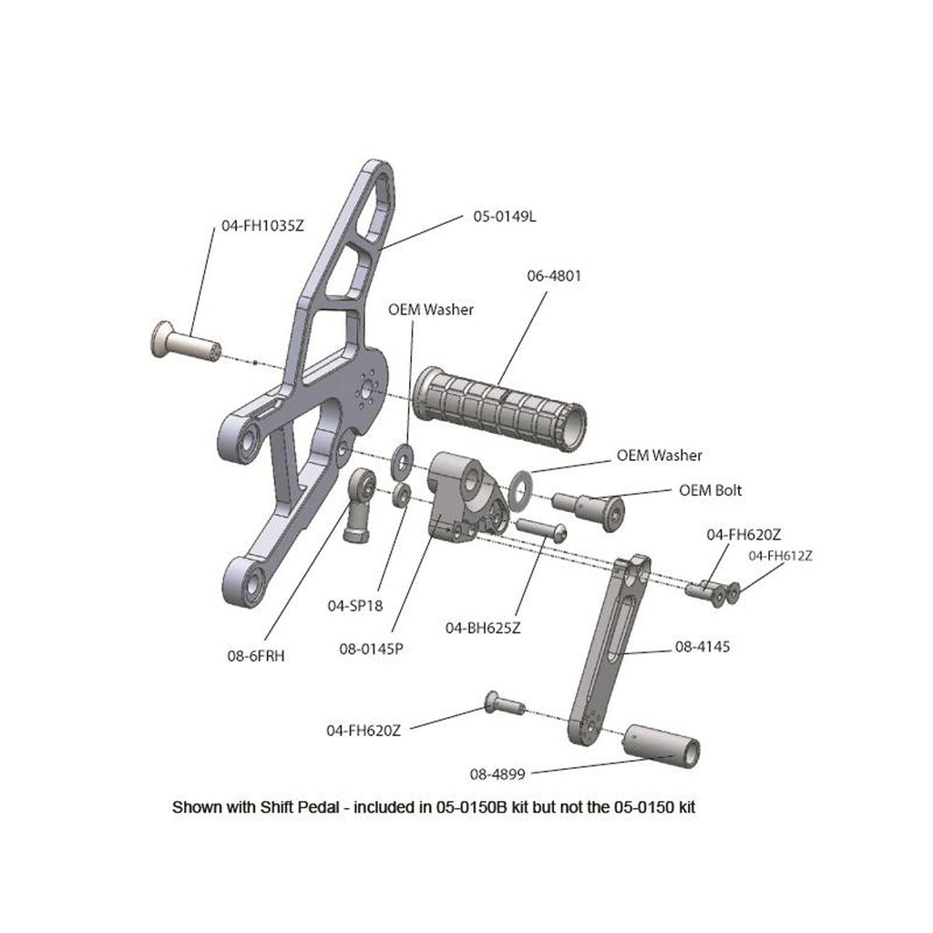 Woodcraft 2009-12 Kawasaki ZX-6R Complete Rearset - STD / GP Shift