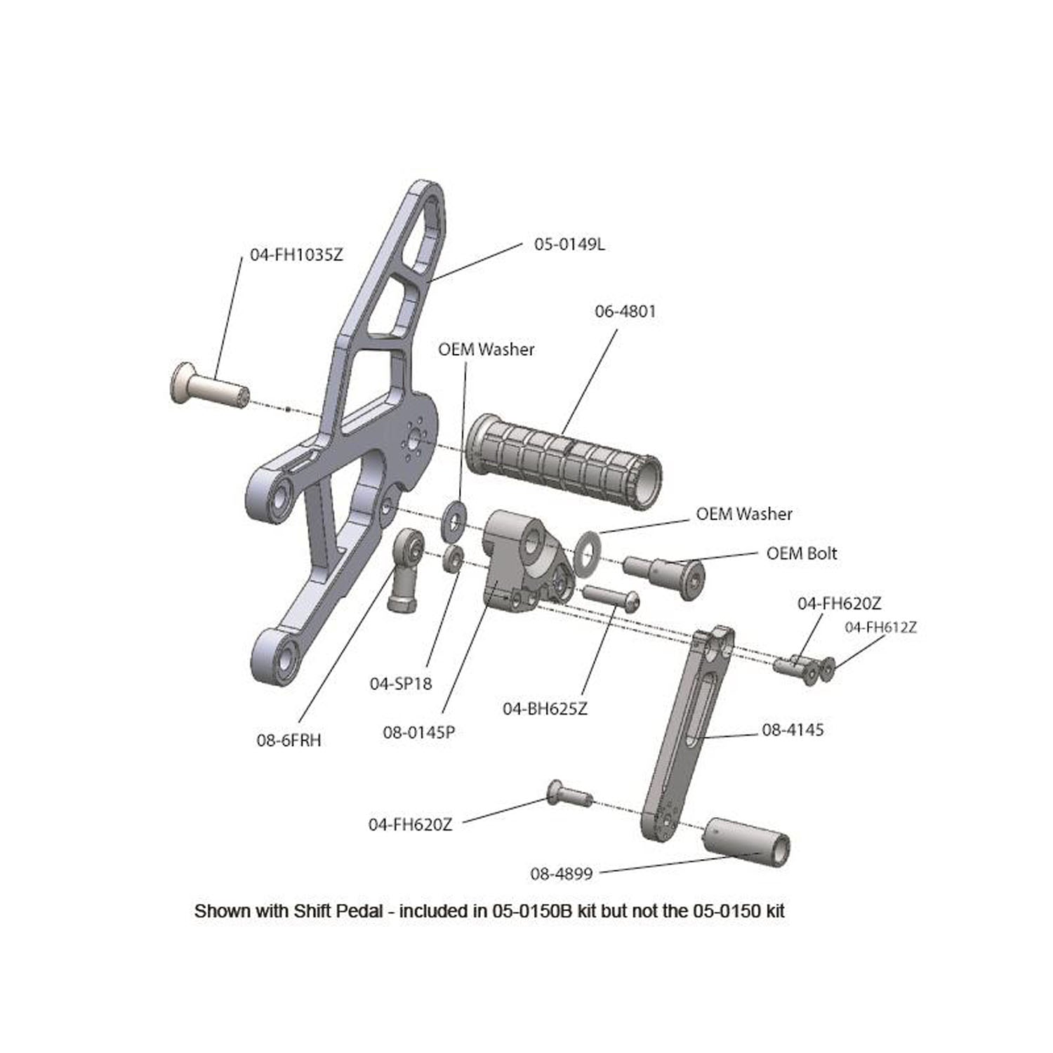 Woodcraft 2009-12 Kawasaki ZX-6R Complete Rearset - STD / GP Shift
