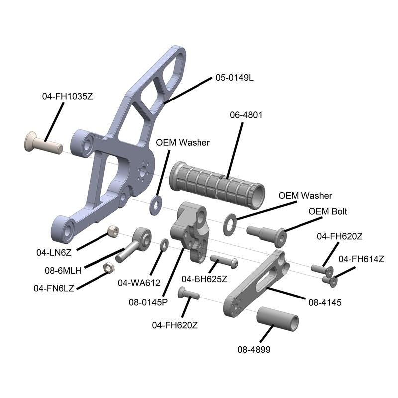 Woodcraft Kawasaki ZX636 Complete Rearset Kit - STD/GP Shift