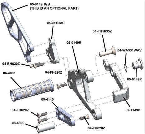 Woodcraft Kawasaki ZX636 Complete Rearset Kit - STD/GP Shift