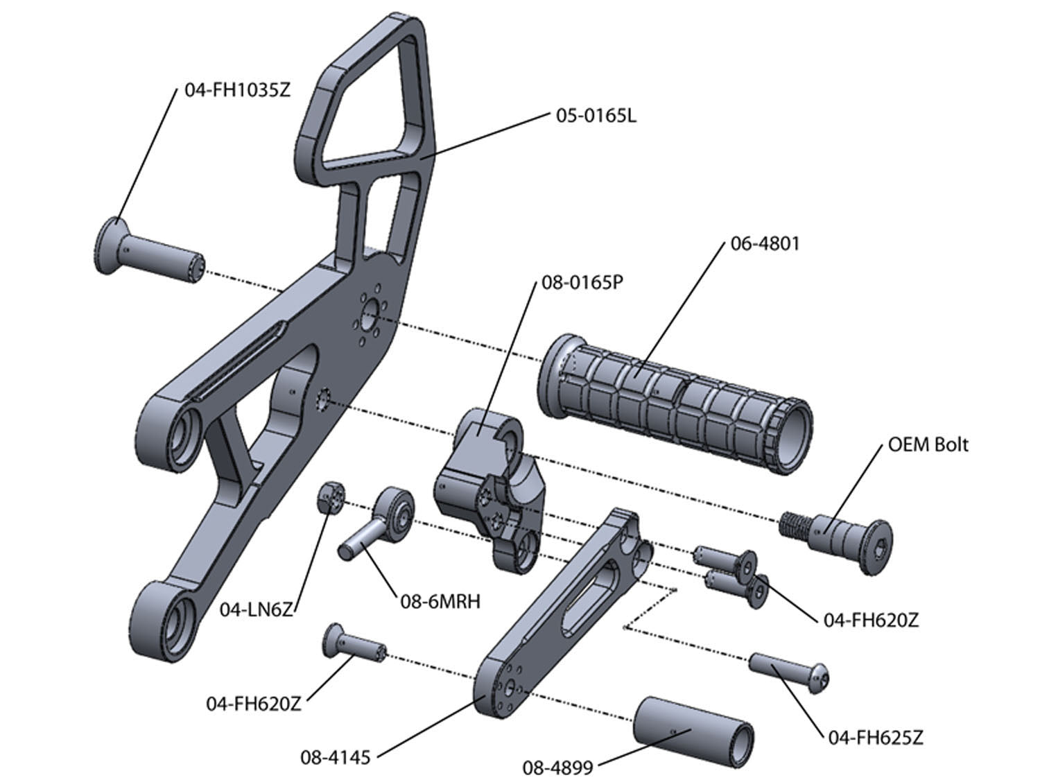 Woodcraft Kawasaki Ninja ZX10 2006-10 Complete Rearset Kit w/ Pedals - STD/GP Shift