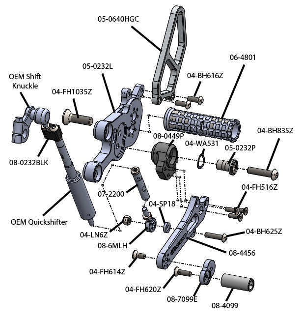 Woodcraft Suzuki GSX-8 S/R Complete Std Shift Rearset Kit W/Pedals