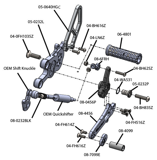 Woodcraft Suzuki GSX8S/R Complete GP Shift Rearset Kit W/Pedals