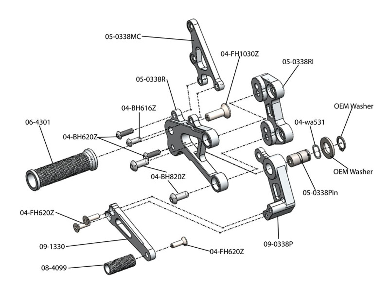 Woodcraft Honda CBR600RR (2013+ NON-ABS) Complete Rearset