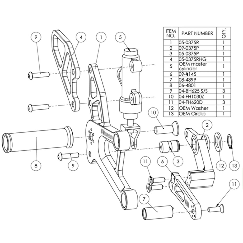 Woodcraft Honda CBR250R/300R Complete Adjustable Rearset - GP Shift