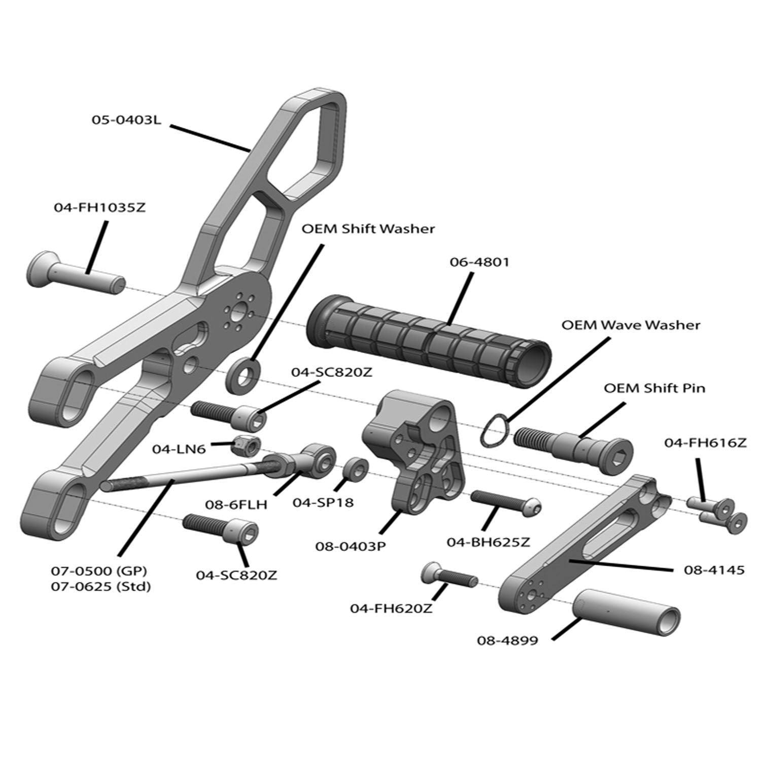 Woodcraft Yamaha R3 Rearset - STD Shift