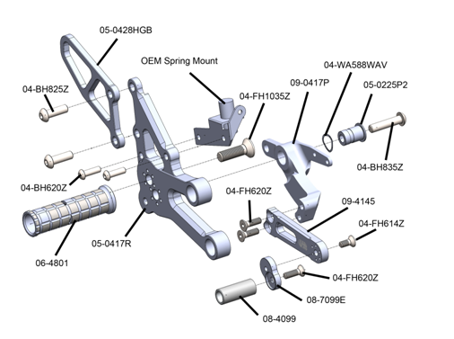 Woodcraft Yamaha YZF-R7 Complete Rearset Kit w/ Pedals