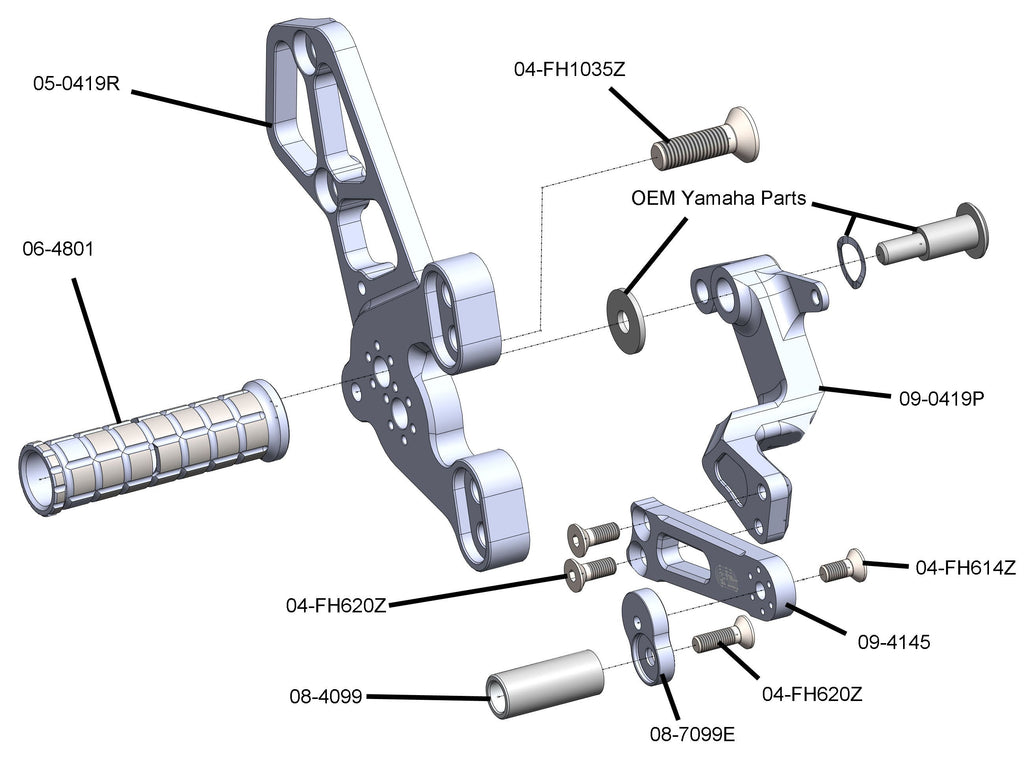 Woodcraft Yamaha MT09, XSR900 Rearset Kit, Complete W/Pedals