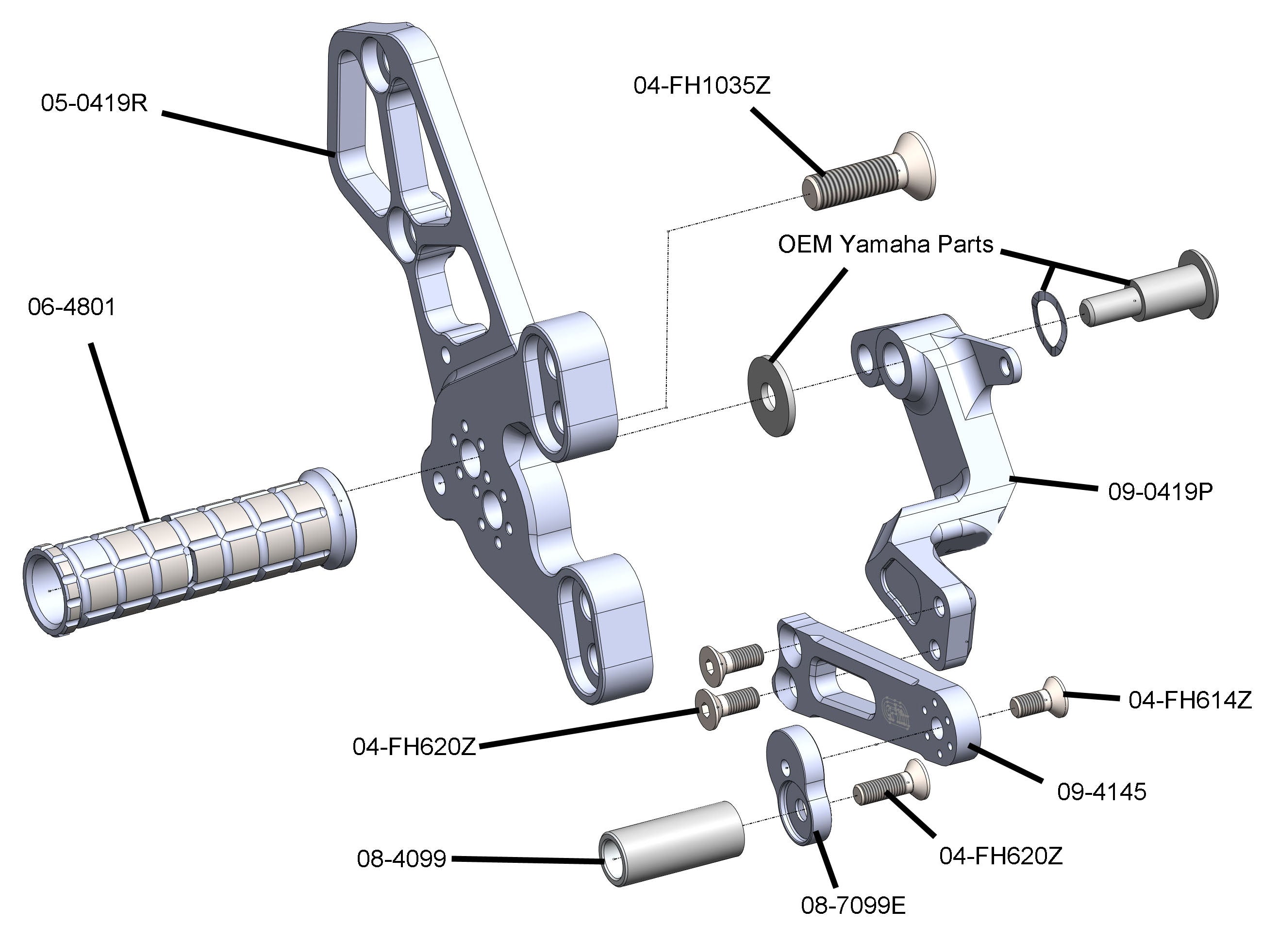 Woodcraft Yamaha MT09, XSR900 Rearset Kit, Complete W/Pedals