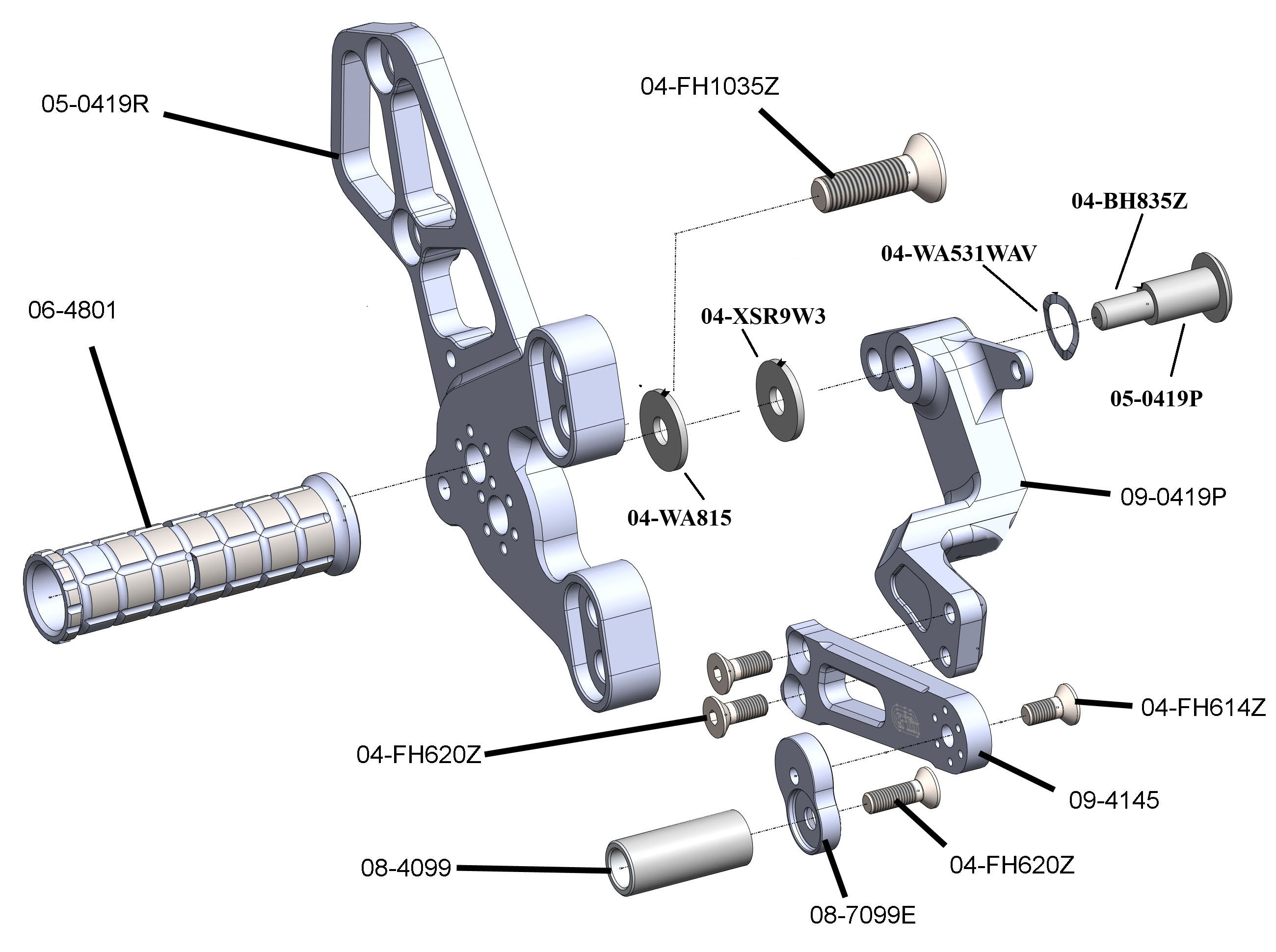 Woodcraft Yamaha XSR900 Rearset Kit, Complete W/Pedals