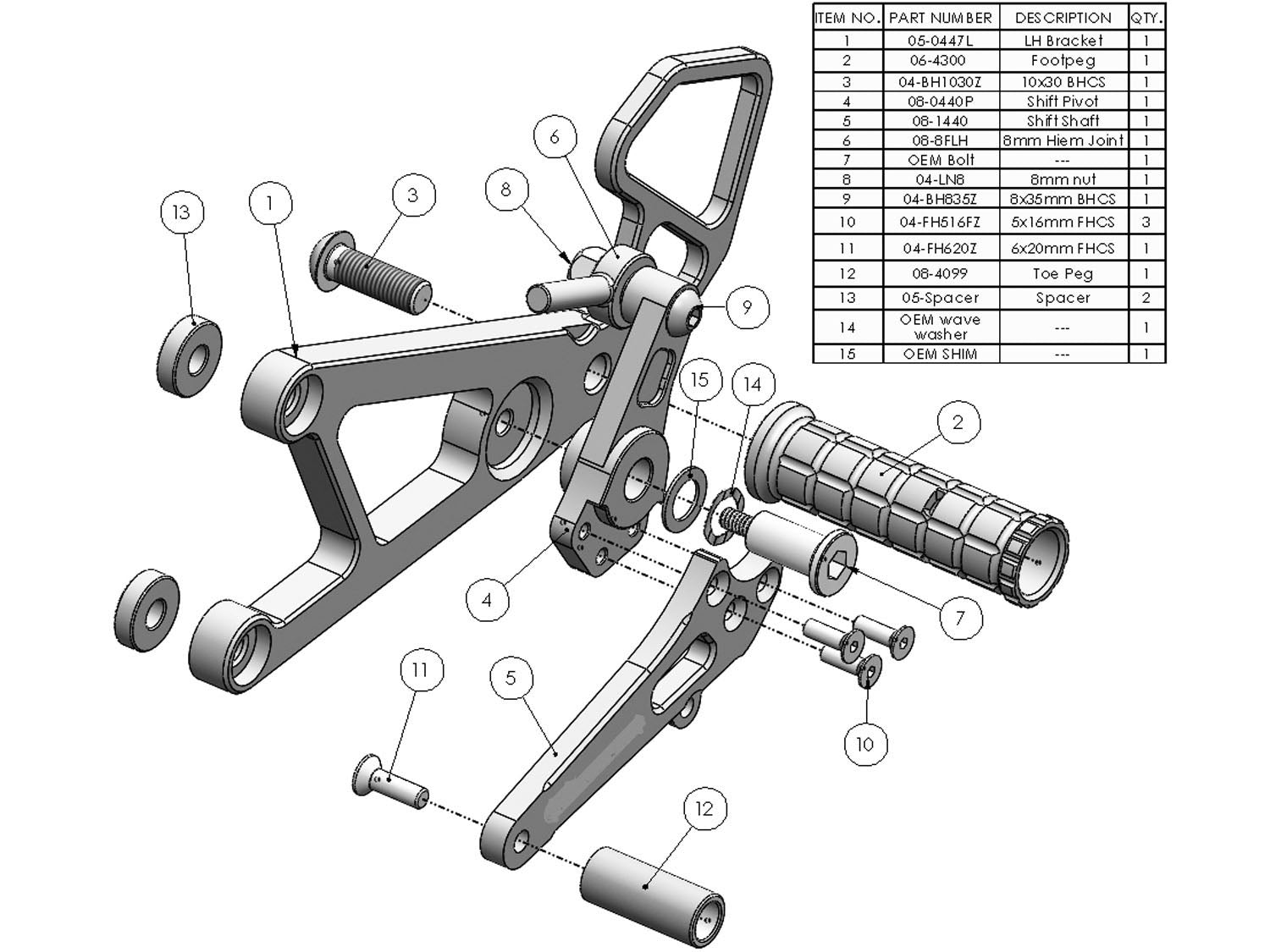 Woodcraft 2003-05 Yamaha R6 Complete Rearset