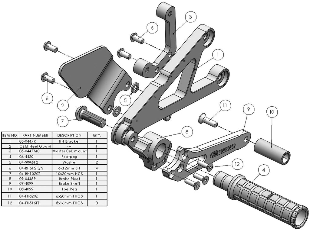 Woodcraft 2003-05 Yamaha R6 Complete Rearset