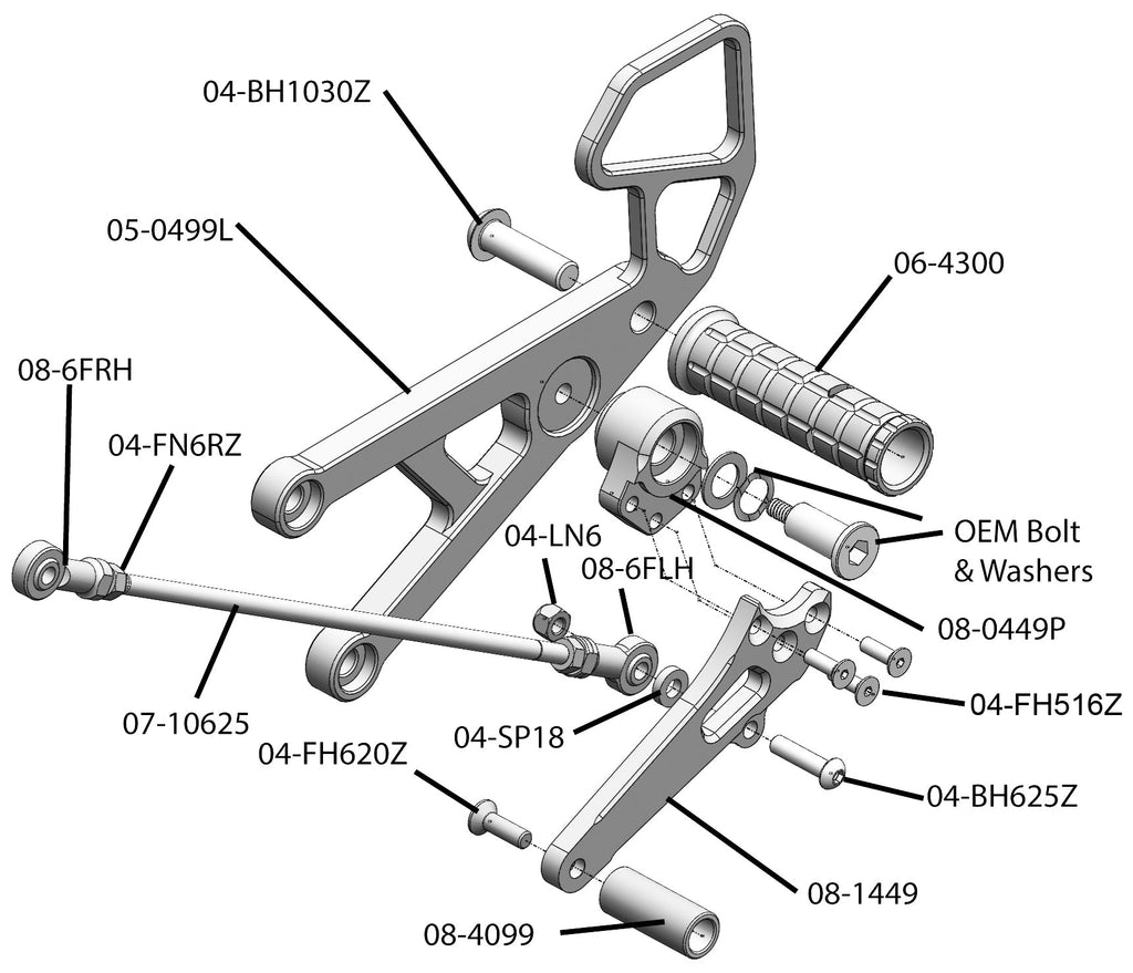 Woodcraft 2006-16 Yamaha R6 Rearset - GP Shift