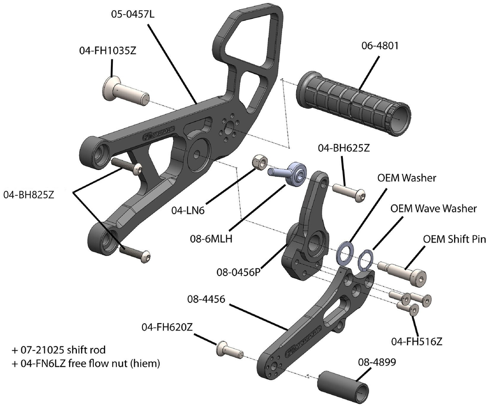 Woodcraft Yamaha R6 Rearset - STD Shift