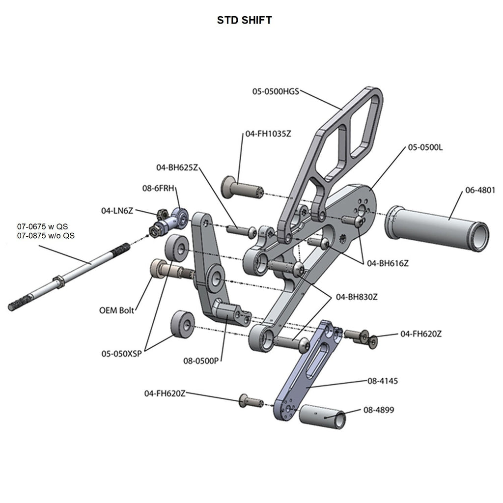 Woodcraft Triumph Daytona 675R Rearset - STD Shift w/QS