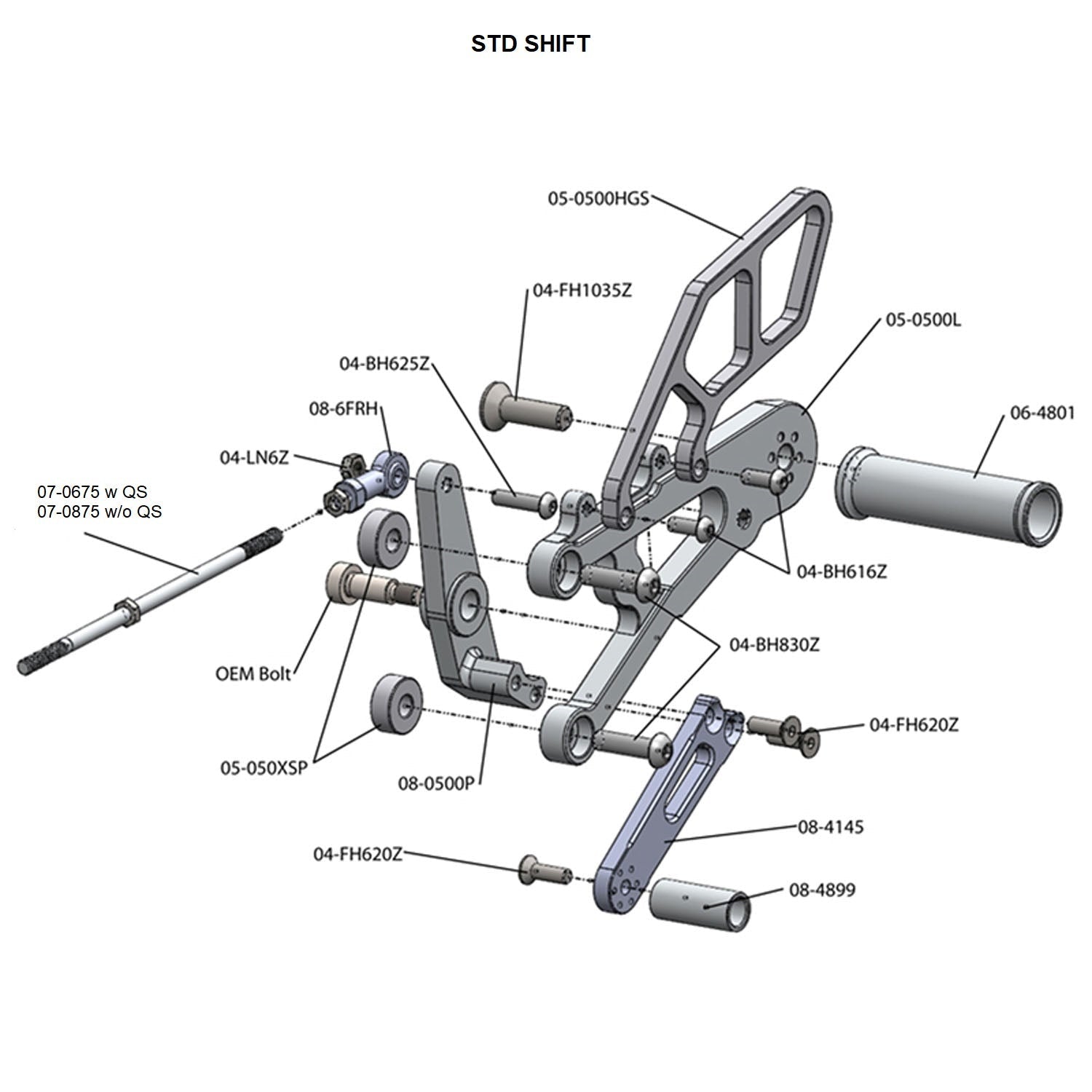 Woodcraft Triumph Daytona 675R Rearset - STD Shift w/QS