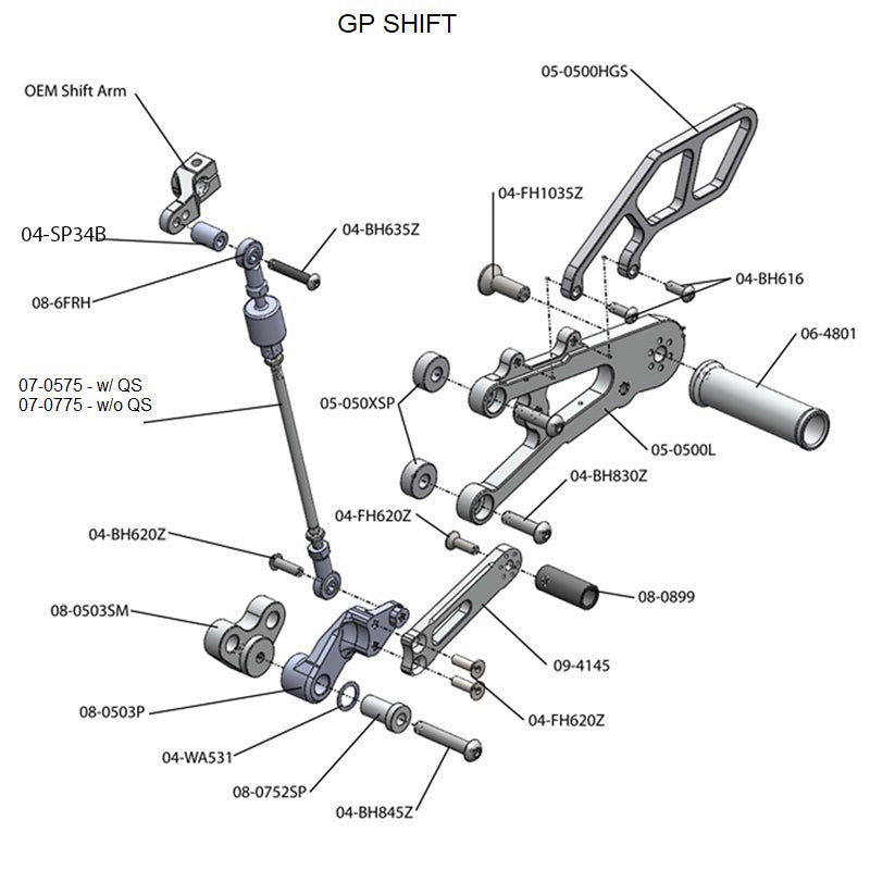 Woodcraft Triumph Daytona 675 Rearset - GP Shift w/o QS - RACE USE ONLY (No Side Stand)
