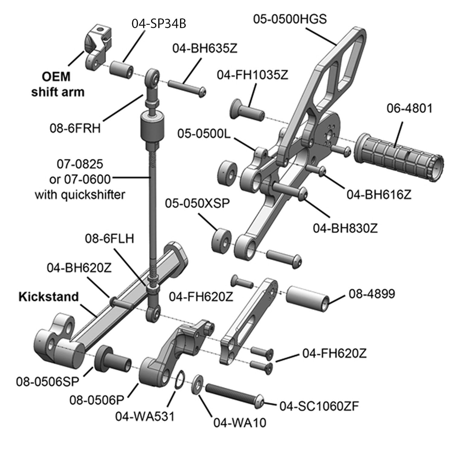 Woodcraft Triumph Daytona 675R Rearset - GP Shift w/QS