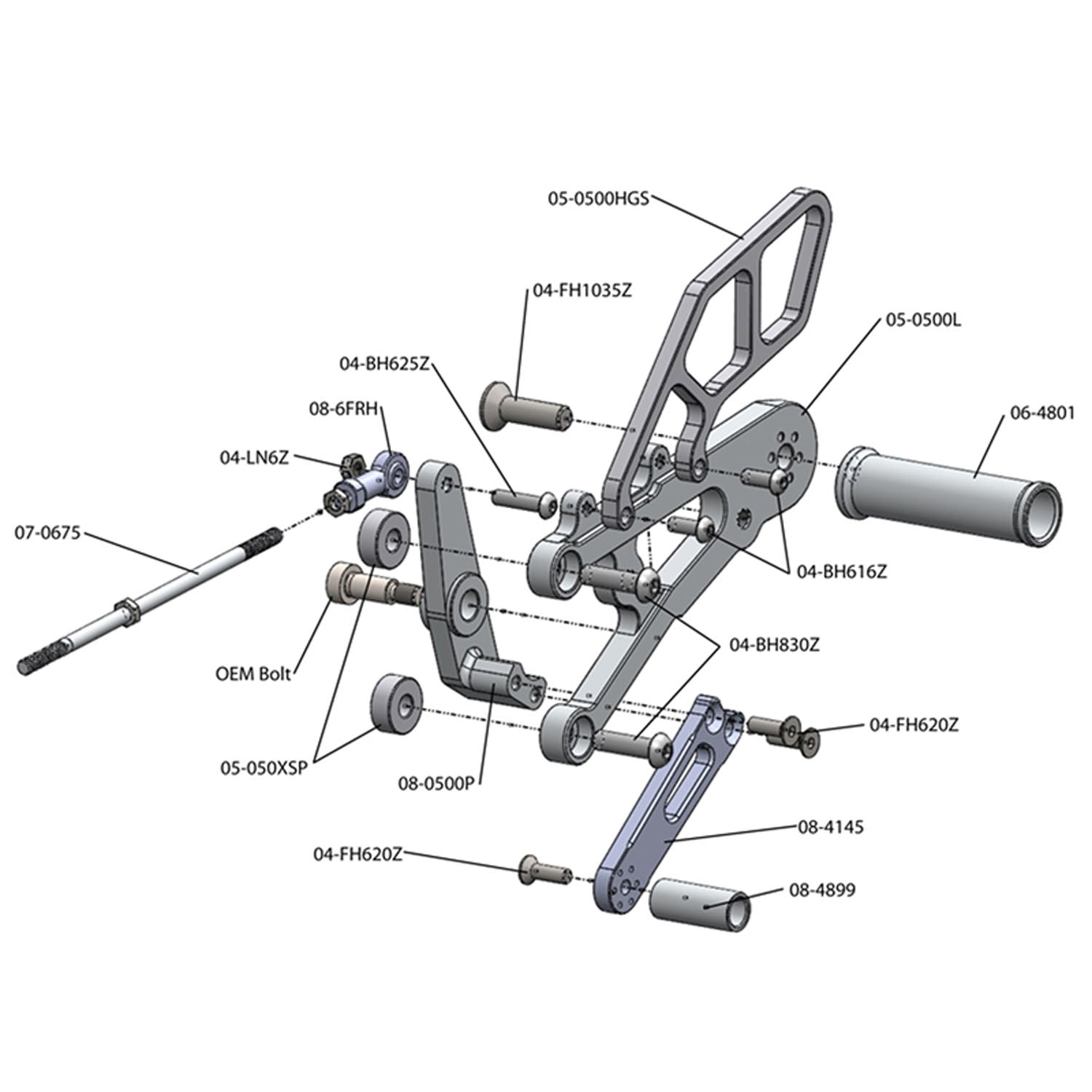 Woodcraft Triumph Street Triple Rearset Kit, STD Shift W/O QS - Complete W/Shift and Brake Pedals