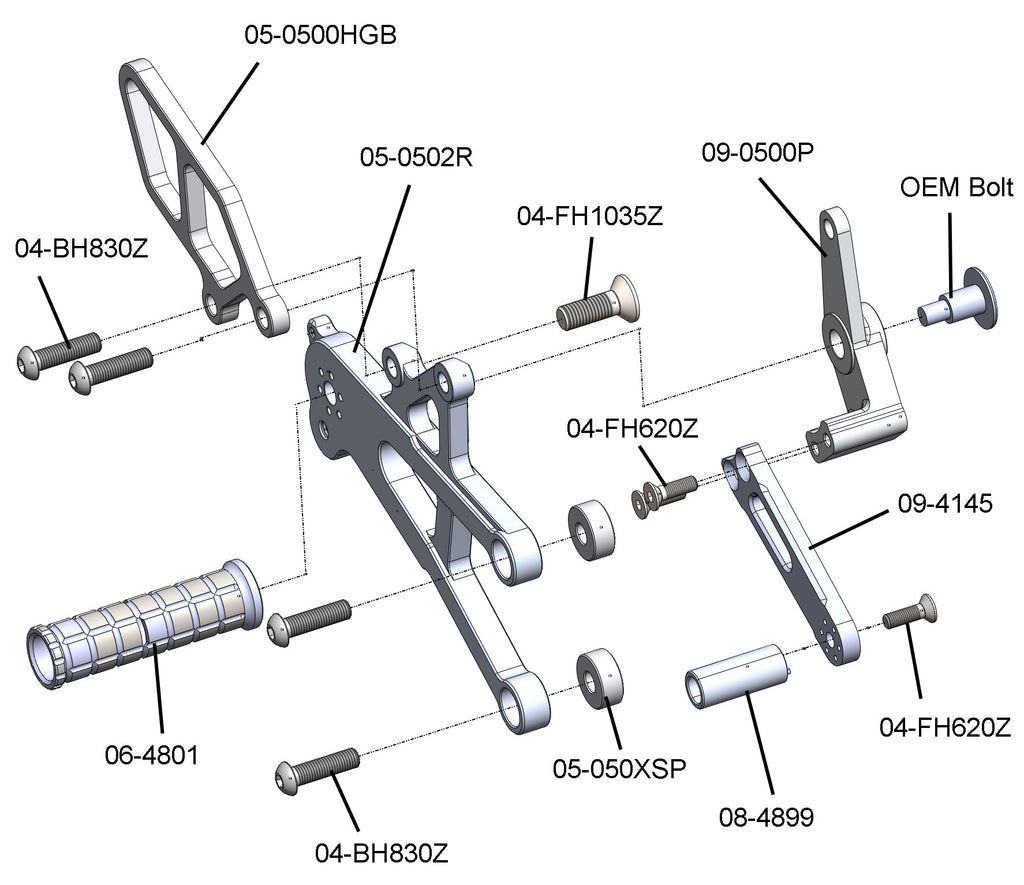 Woodcraft Triumph Daytona 675/R/Street Triple Rearsets - GP Shift w/QS Rod - RACE USE ONLY (No Side Stand)