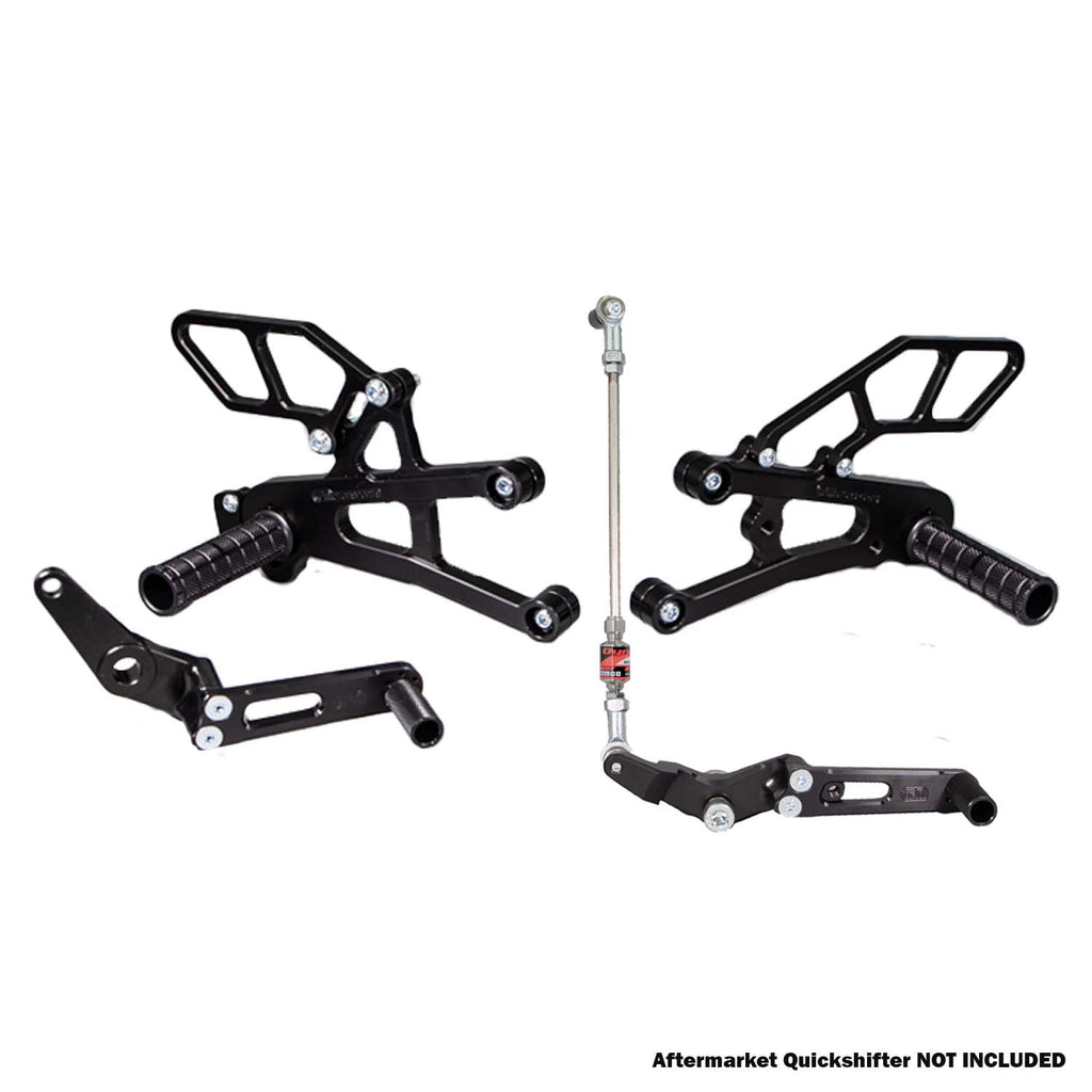 Woodcraft Triumph 765 Street Triple Complete Rearset Kit w/ Pedals - GP Shift w/ Aftermarket Push QS