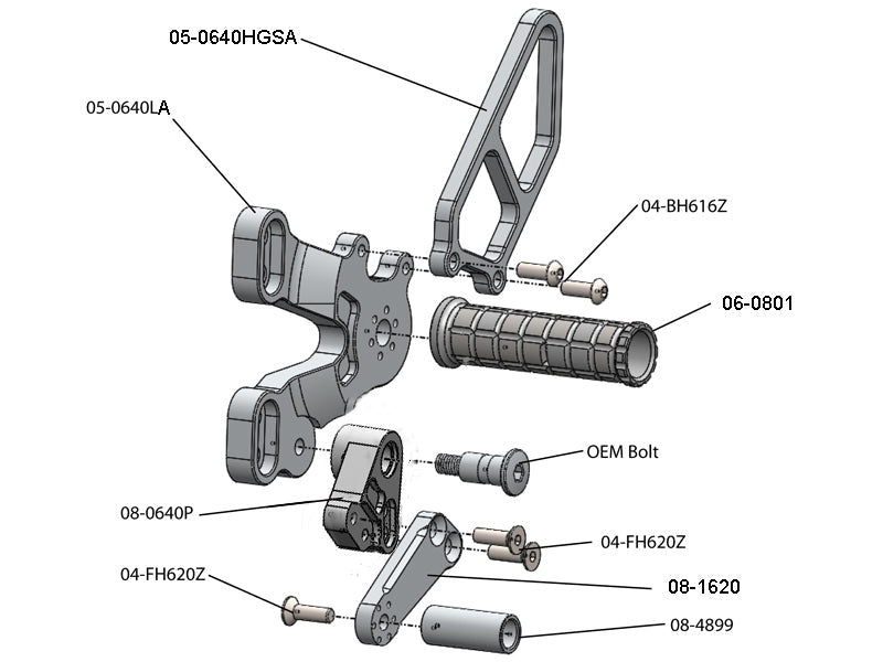 Woodcraft Ducati 848/1098/1198/848 EVO Complete Rearset - Clear