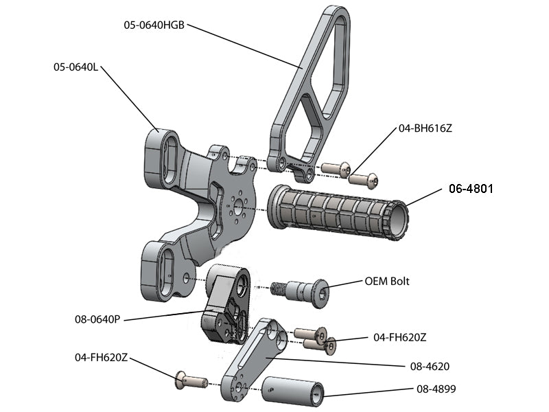 Woodcraft Ducati 848/1098/1198/848 Evo Complete Rearset - Black