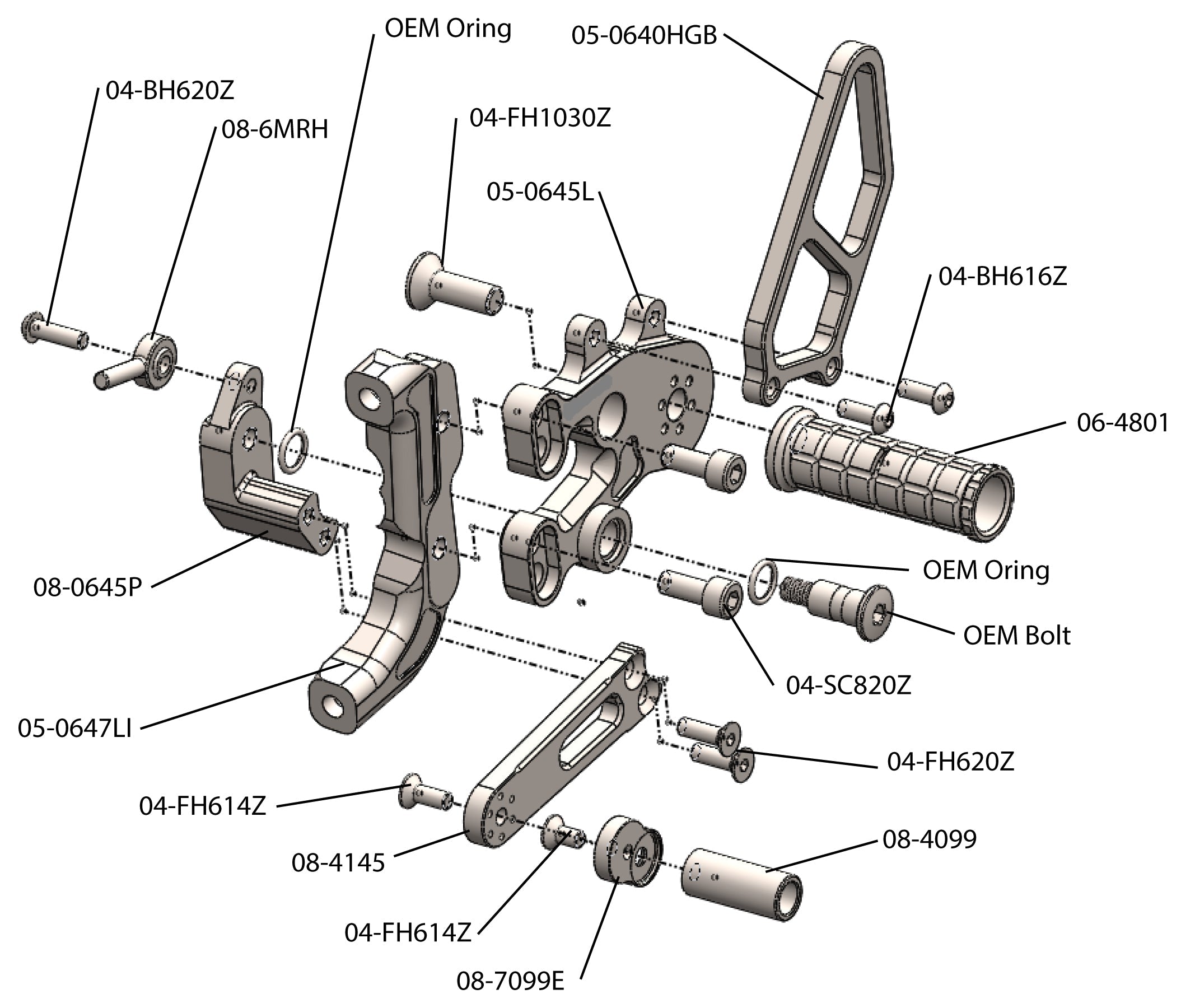 Woodcraft Ducati Panigale V2 thru 2024/899/959/1199/1299 STD Shift Complete Rearset