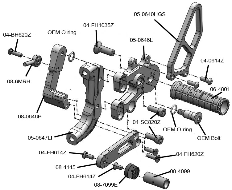 Woodcraft Ducati Panigale V2 thru 2024/899/959/1199/1299 GP Shift Complete Rearset
