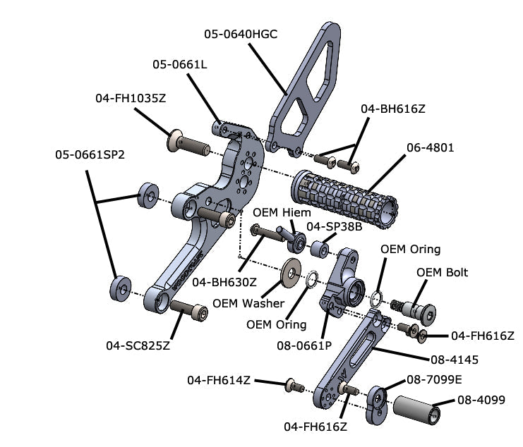 Woodcraft Ducati V2 Streetfighter Complete Rearset