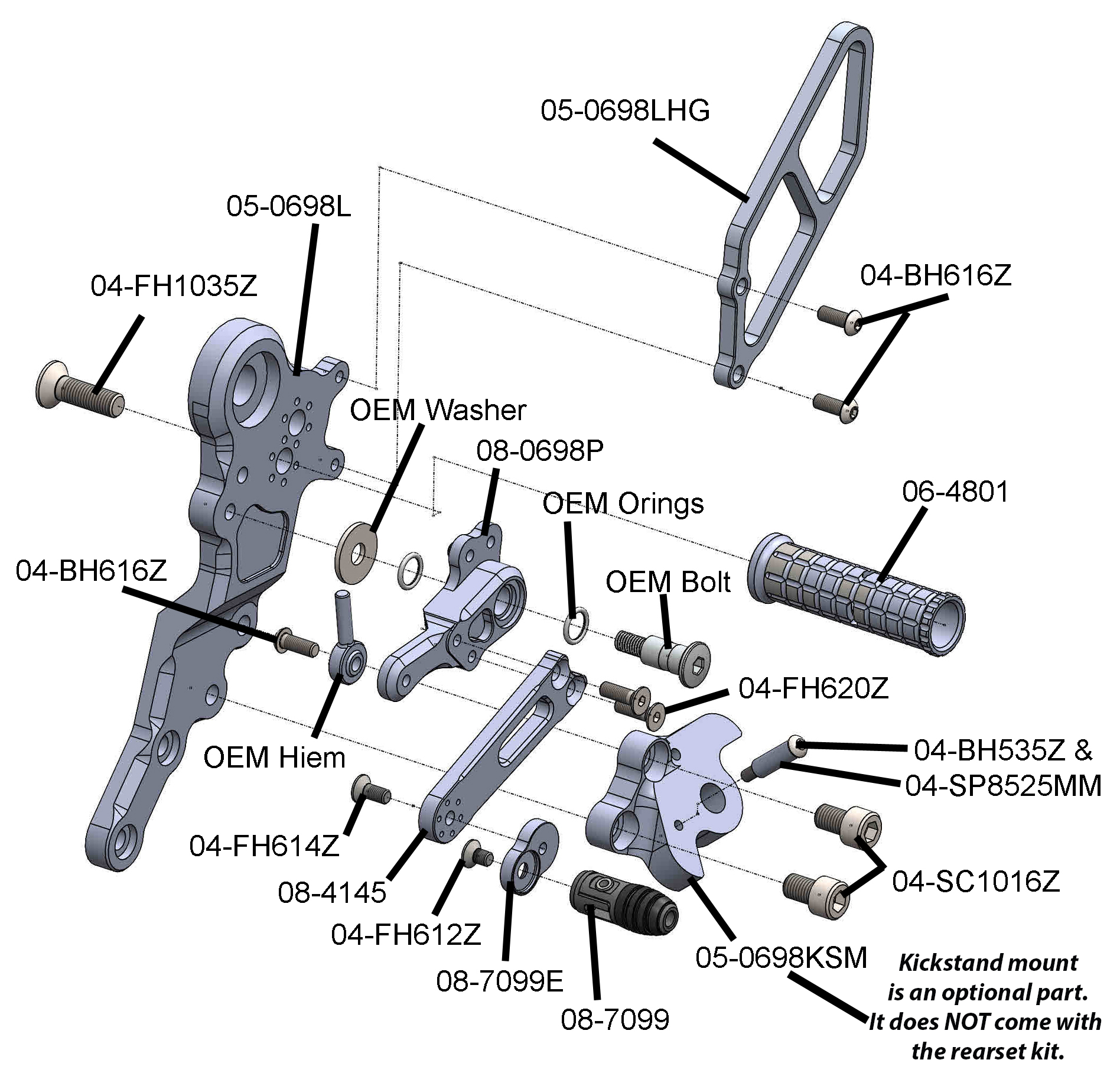Woodcraft Ducati Hypermotard 698 Mono Rearset Kit - STD Shift