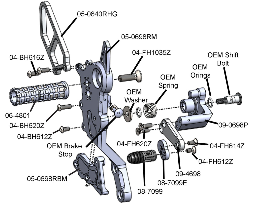 Woodcraft Ducati Hypermotard 698 Mono Rearset Kit - STD Shift