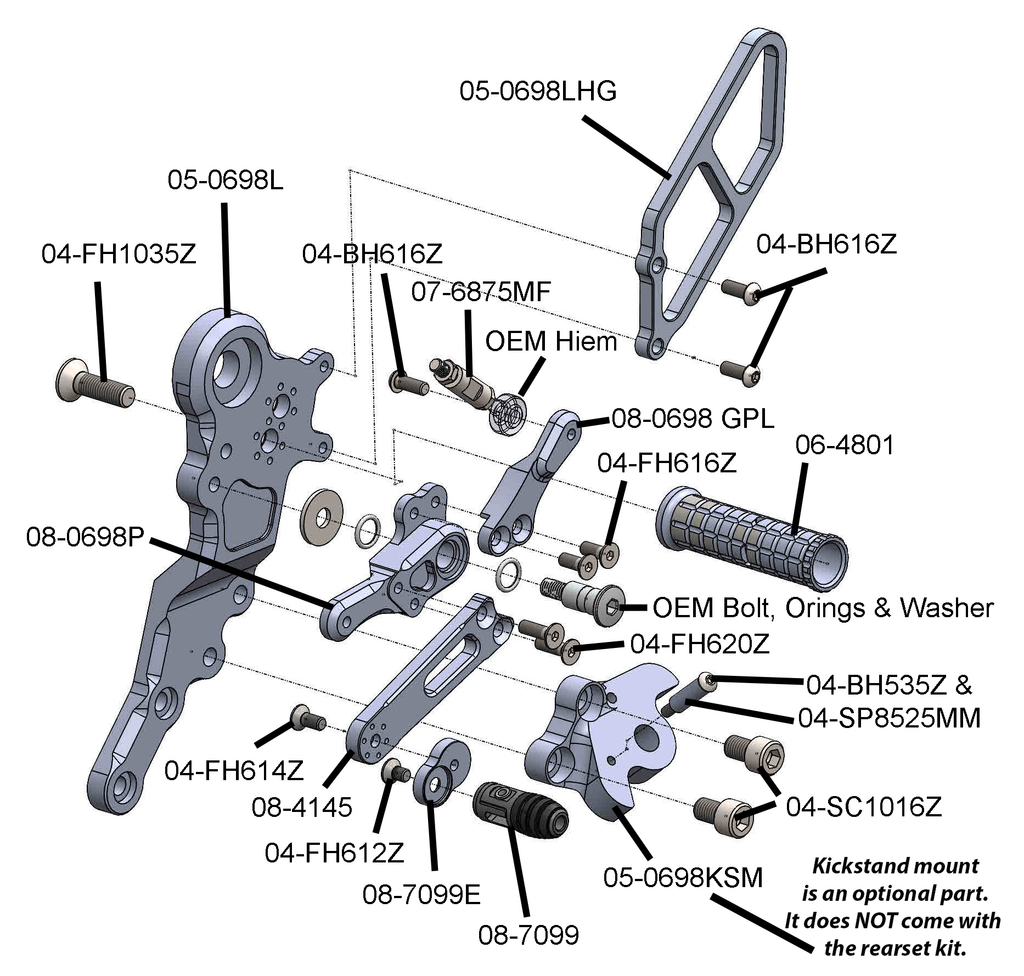 Woodcraft Ducati Hypermotard 698 Mono Rearset Kit - GP Shift