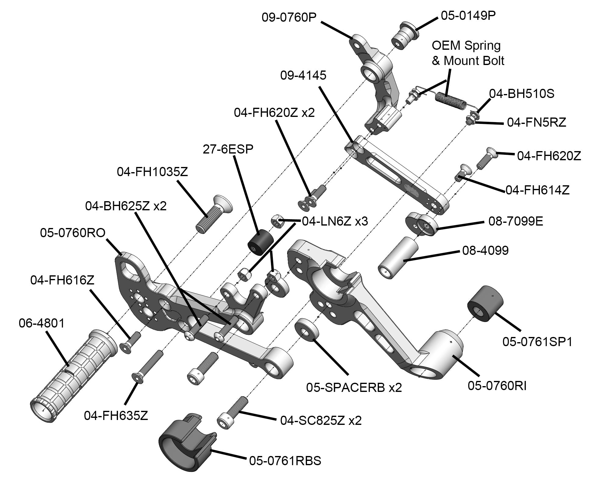 Woodcraft Aprilia RS457, Tuono 457 Adjustable Rearset Kit Complete W/Pedals