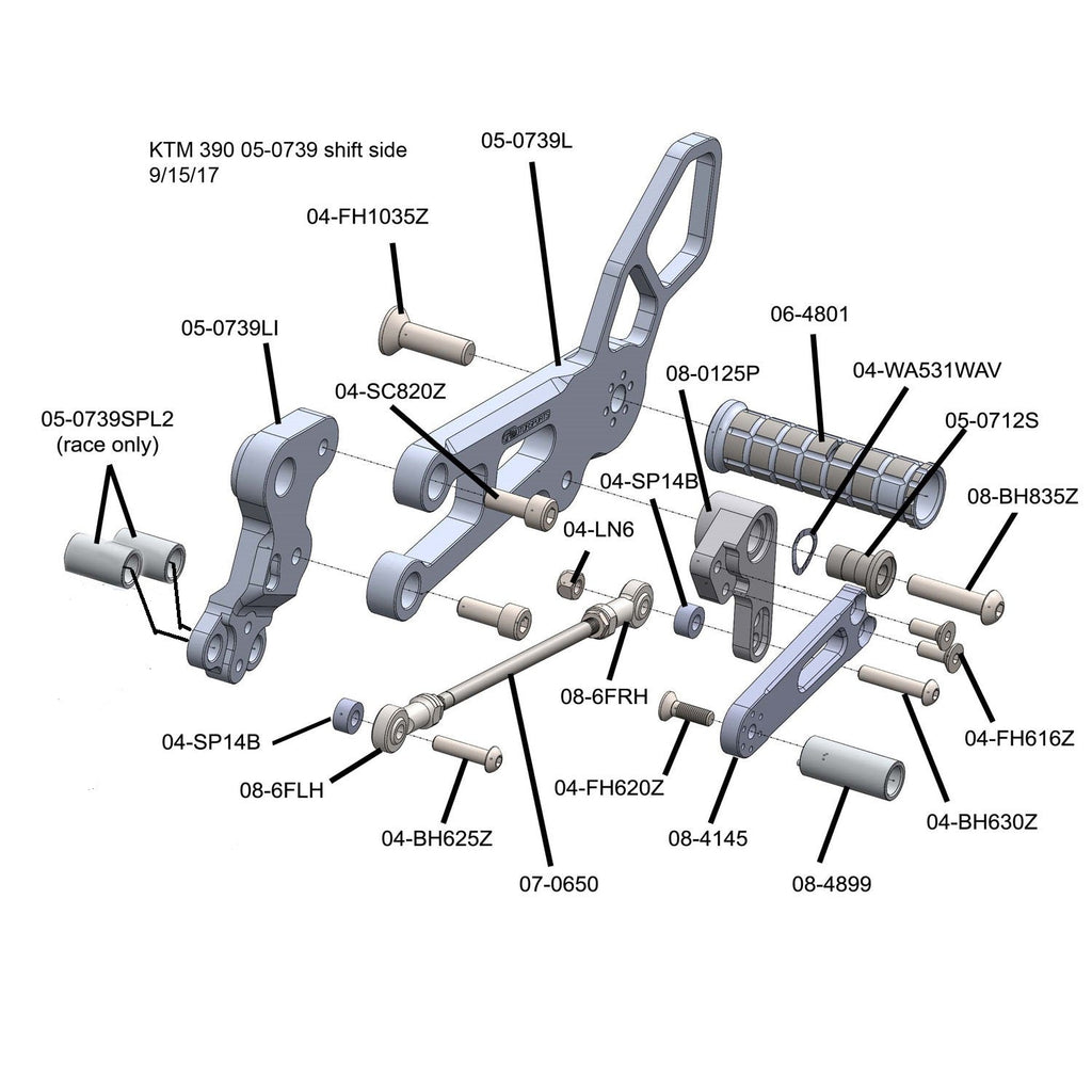 Woodcraft 2015-20 KTM RC390 Complete Rearset