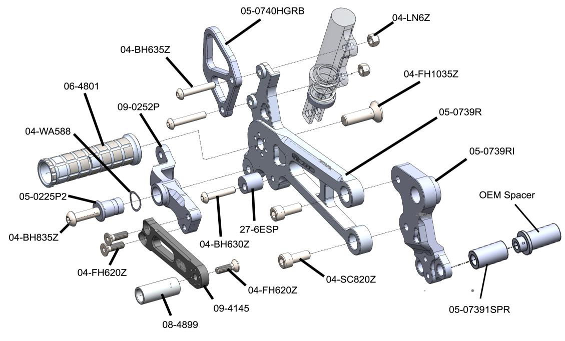 Woodcraft KTM RC390 (Race Only) Complete Rearset Kit w/ Pedals - STD/GP Shift