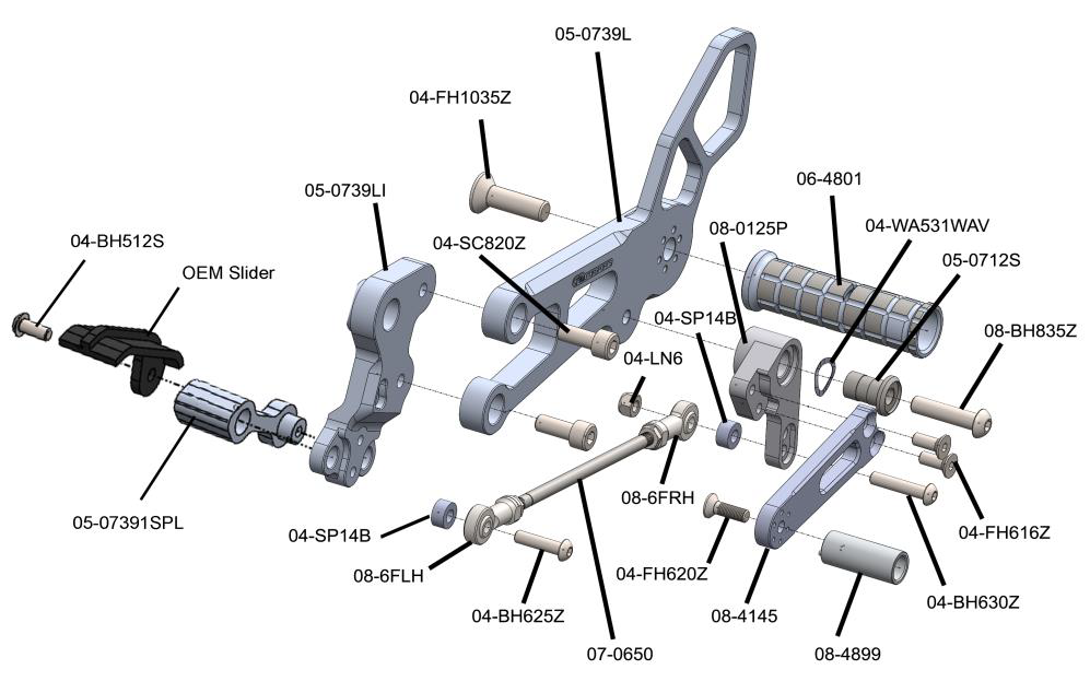 Woodcraft KTM RC390 (Race Only) Complete Rearset Kit w/ Pedals - STD/GP Shift