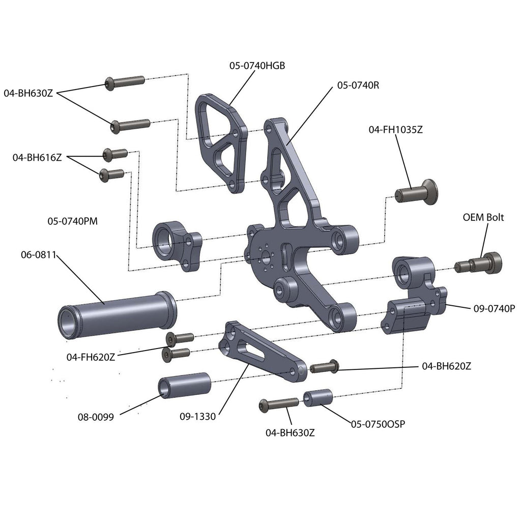 Woodcraft 2008-10 Aprilia RSV4 Complete Rearset