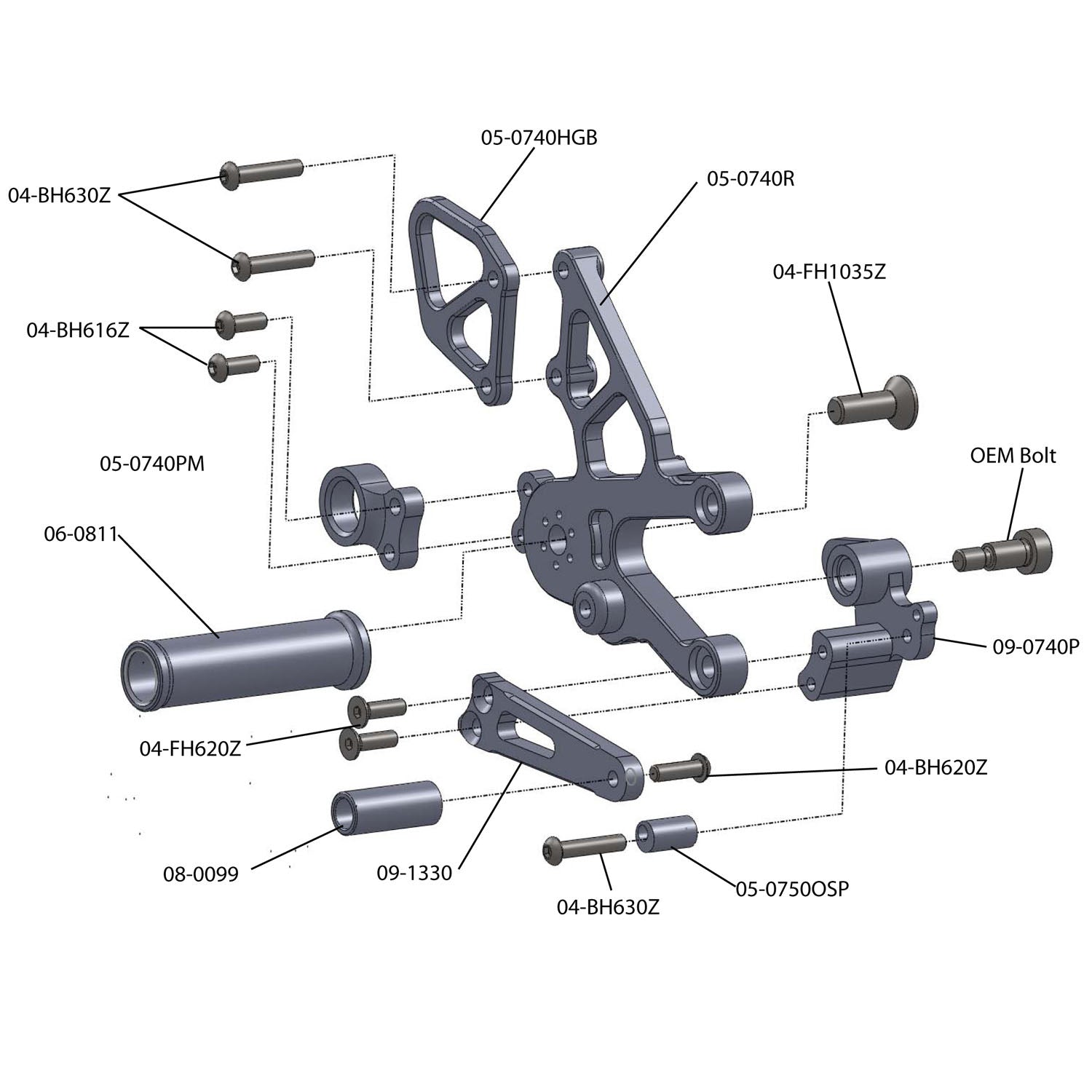 Woodcraft 2008-10 Aprilia RSV4 Complete Rearset