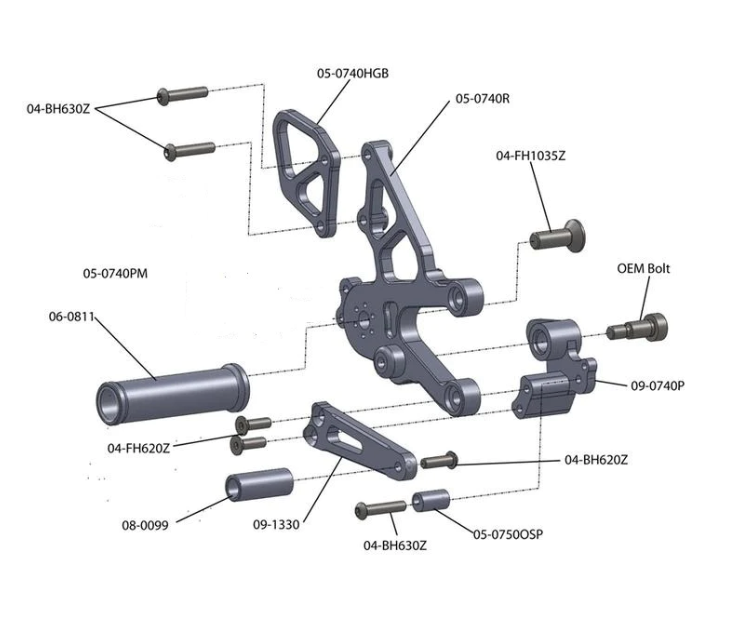Woodcraft Aprilia RSV4 , Tuono V4 GP Shift Complete Rearset W/Pedals