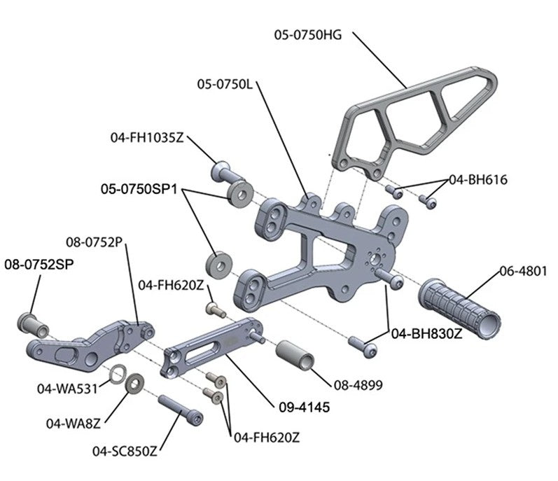 Woodcraft 2009-14 BMW S1000RR, 2014-16 S1000R Complete Rearset RACE ONLY