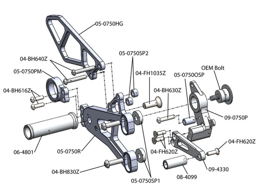 Woodcraft 2009-14 BMW S1000RR, 2014-16 S1000R Complete Rearset RACE ONLY
