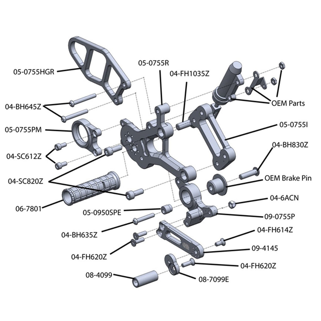 Woodcraft 2015-19 BMW S1000RR Complete Rearset
